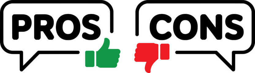 Pros and Cons Speech Bubbles with Thumbs Up and Down Icons thumbs down