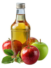 Apple Juice in Bottle - Clear Apple Juice in a Labeled Glass Bottle on Transparent Background

