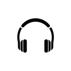 A minimalist black and white icon of over-ear headphones on a white background