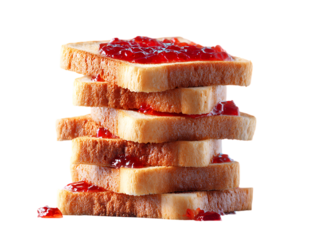 tack of Toasted Bread with Jam and Soft Lighting on white background