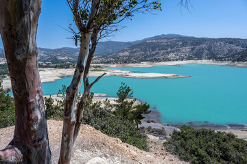 picturesque landscape with a view of the mountains and the sea on the island of Crete