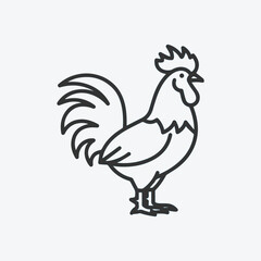 Stylized black outline drawing of a proud rooster standing majestically