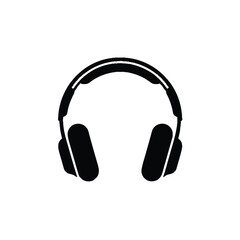 A minimalist black and white icon of over-ear headphones on a white background