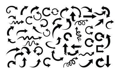 A Set of Hand-Drawn Arrow Icons – Curved, Swirly, and Circular Arrow Collection