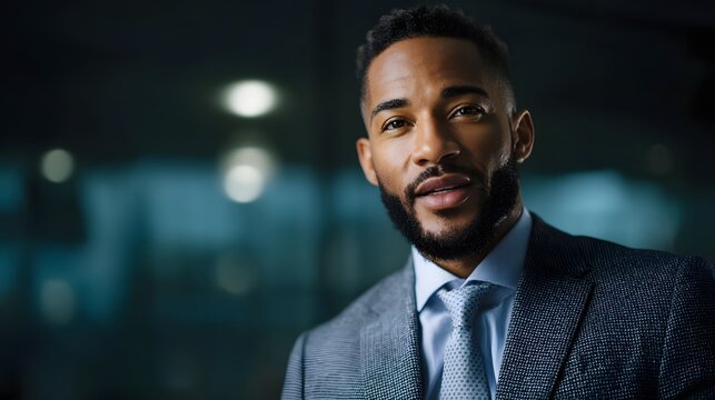 Confident businessman presenting in a modern office setting