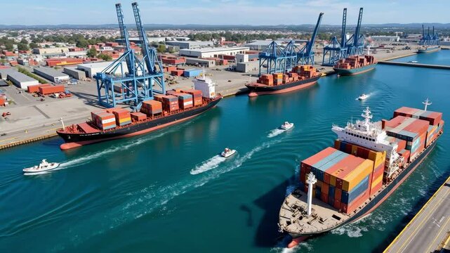 Experience the vibrant Fremantle Port in Australia with stunning aerial footage showcasing ships and container activity in the bustling harbor.