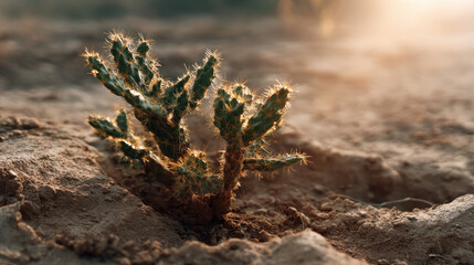 Resilient cactus thrives in dry landscape showcasing heatwave effects on nature beauty