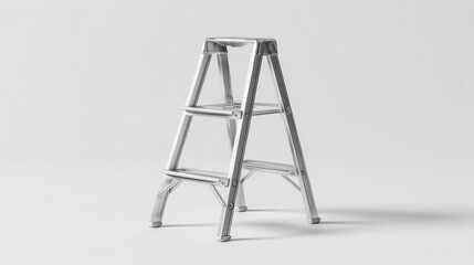 A minimalist 3d basic step ladder, clean stylized metallic texture, isometric view. Isolated on light gray background.