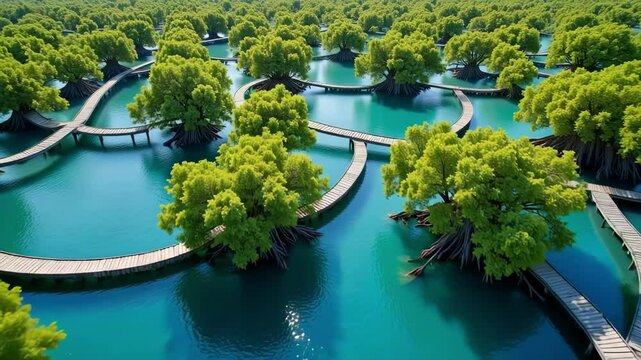 4K Aerial View of Jubail Mangrove Park in Abu Dhabi, United Arab Emirates &ndash; Coastal Wetlands and Nature Reserve