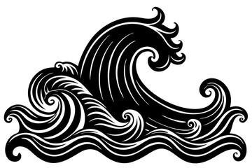 Ocean Wave Illustration Black and White Stylized Design