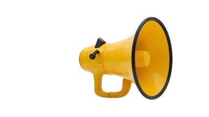 Yellow megaphone bullhorn loud speaker announcement voice amplifier communication tool isolated on white on transparent background