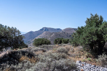 picturesque landscape with a view of the mountains and the sea on the island of Crete