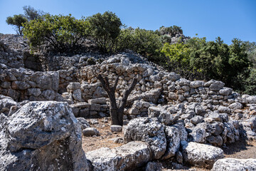 picturesque ruins of an ancient city in the mountains on the island of Crete