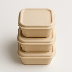 Overhead Flat Lay of Stacked Bamboo Food Containers - Eco Packaging