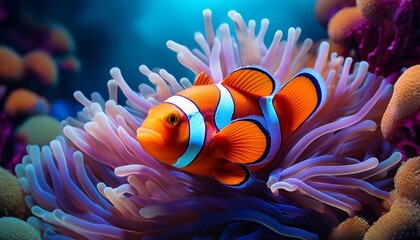 a clownfish rests within a vibrant sea anemone