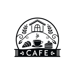 cafe,cafe Center silhouette logo vector line art logo design