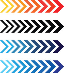 Colorful dynamic arrow representing speed, acceleration, fast. Road line, customizable stroke, vector, illustration