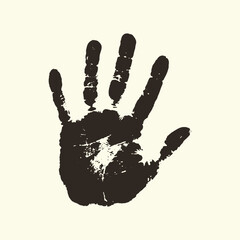 Handprint Silhouette, Simple Black Ink Handprint on White Background
