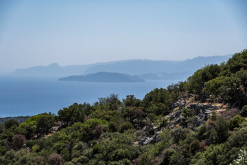 picturesque landscape with a view of the mountains and the sea on the island of Crete