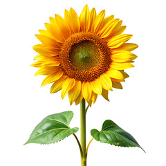 Obraz premium Bright yellow sunflower with green leaves isolated on a transparent background orange nature
