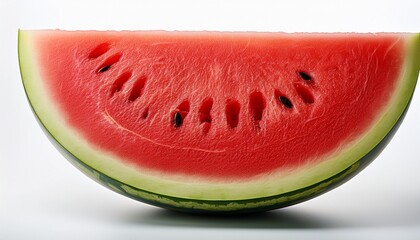 watermelon slice red seeded watermelon section with green rind isolated on white backdrop showing textures