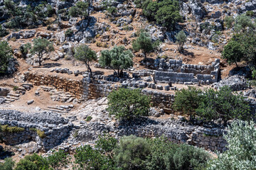 picturesque ruins of an ancient city in the mountains on the island of Crete