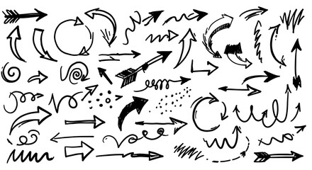 Fototapeta premium Set of Doodle Arrows: Hand-Drawn Direction Icons & Abstract Navigation Elements