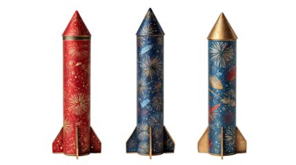 Firework Rocket Set – Set of Decorative Firework Rockets on Transparent Background