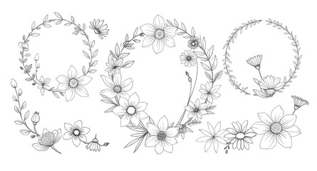 floral pattern elements, botanical pattern elements, floral emblem set, floral badge set, rustic floral elements, decorative botanical elements