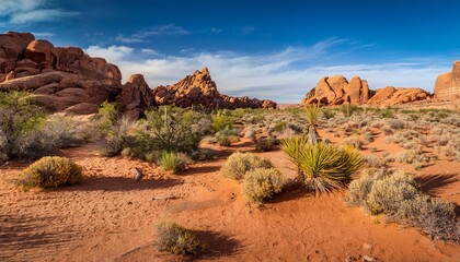 colorful desert landscape with varied rock formations and sparse vegetation