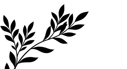 Elegant Black and White Botanical Illustration Leaves Branch