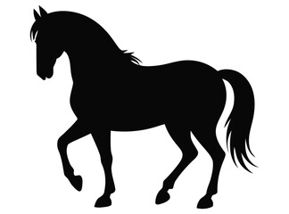 black horse silhouette in walking pose isolated on white background – elegant vector illustration for animal, equine and design themes