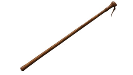 Traditional Wooden Walking Stick with Curved Handle and Natural Finish on White Background