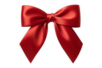 Elegant red satin ribbon bow isolated on transparent background