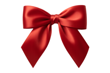 Elegant red satin ribbon bow isolated on transparent background