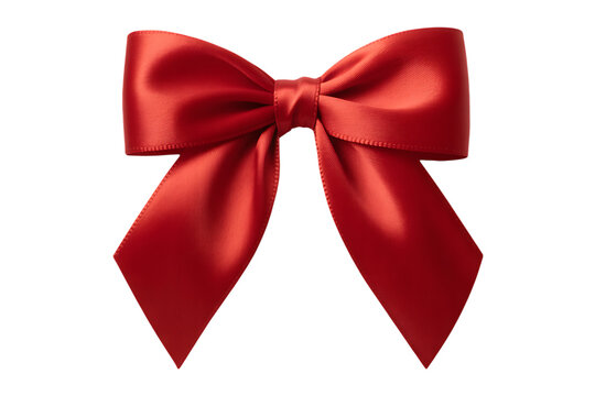 Elegant red satin ribbon bow isolated on transparent background