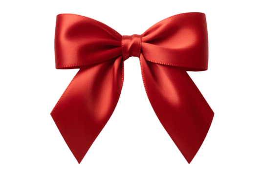 Elegant red satin ribbon bow isolated on transparent background