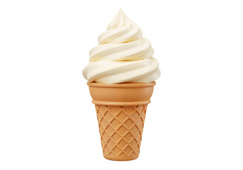 3D vanilla ice cream cone with waffle texture on white background, high-resolution classic summer dessert PNG