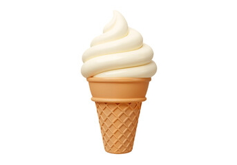 3D vanilla ice cream cone with waffle texture on white background, high-resolution classic summer dessert PNG