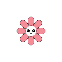 Cute smiling cartoon flower with different petals and a peaceful face on a white background – cheerful floral vector illustration for kids and nursery decor