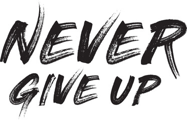 never give up - brush painted style lettering, vector
