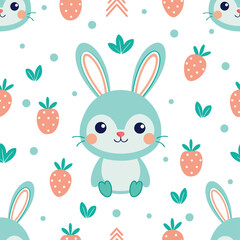 Cute bunny flat seamless pattern design for nursery, wallpaper, fabric, baby textile, gift wrap.