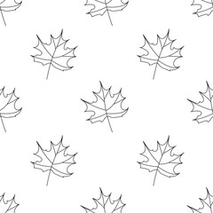 Seamless pattern of outline leaves. Maple foliage doodle design. Autumn. Vector.