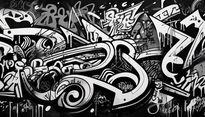 black and white graffiti pattern texture background with a lot of black and white lettering