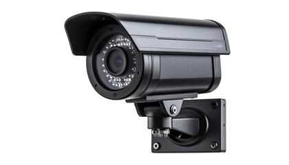 Surveillance camera with infrared LEDs for night vision mounted on wall bracket for security