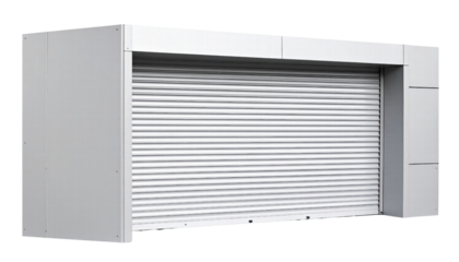 White metal roller shutter door with frame closed garage door industrial exterior security door