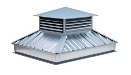 Metal roof vent with shiny silver surface and angled design for ventilation