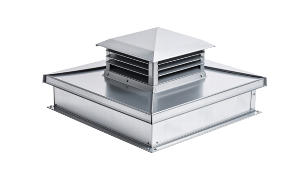 Metal roof vent with square base and pyramid top for ventilation system