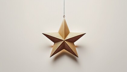 simple minimalist illustration of a five pointed star suspended by a slender string from above centered on white