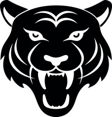 Obraz premium Powerful Black Panther Head Silhouette Fierce Animal Vector Illustration Tiger Head Silhouette 
